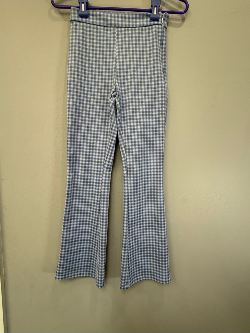 Forever 21 Blue and White Gingham Skinny Flare Pants